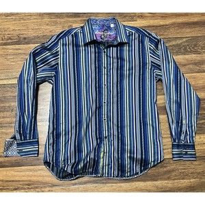 Robert Graham Shirt Medium Purple Blue Button Up Flip Cuff Classic Fit